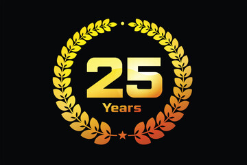 25 Years Anniversary Celebration vector logo illustration with gold colour 