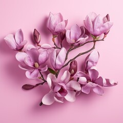 Fototapeta na wymiar purple magnolia flowers Magnolia Felix isolated on pink background