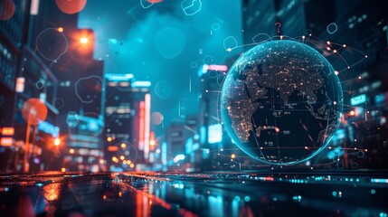 Obraz premium Global Connectivity: Uniting Through Technology: globe, wireless