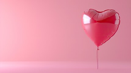 Heart Shaped Balloon Floating on Pink Background, Generative AI