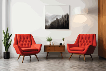 The interior has a sofa on empty dark wall background,3D rendering