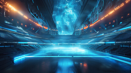An immersive glimpse into the future of sports, this stunning 3D render depicts a futuristic sports...
