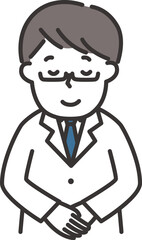 白衣を着た男性がにこやかにおじぎをするイラスト