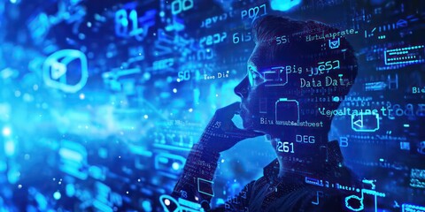 Engineer working in the digital realm of the future, harnessing the power of artificial intelligence for complex calculations and data analysis.