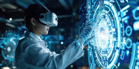 Engineer working in the digital realm of the future, harnessing the power of artificial intelligence for complex calculations and data analysis.