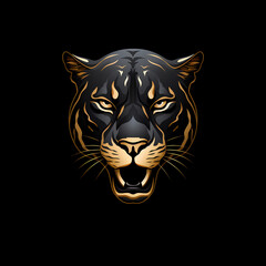 Obraz premium Panther Minimal Line Art Logo on a Black Background