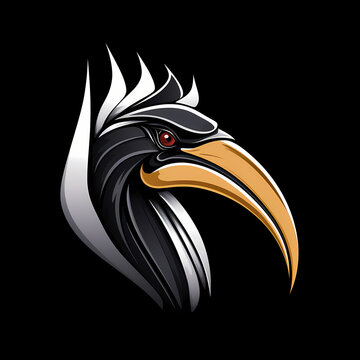recommend clip art: Rhinoceros Hornbill Minimal Line Art Logo on a Black Background