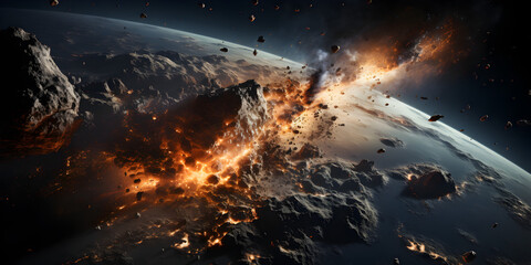 Fototapeta premium Fire by planet collision in space