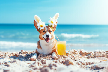 Photo of dog on vacetion wearing easter bunny ears