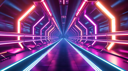 Futuristic racetrack immersed in a mesmerizing neon glow, perfect for gaming backgrounds. Experience the adrenaline of high-speed racing in this stunning 3D render.