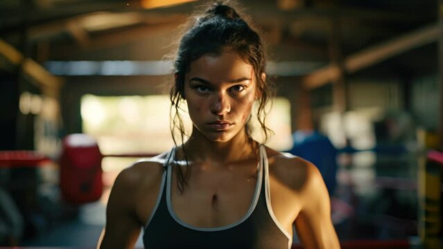 adolescent, Indigenous Australian girl boxes in rustic gym, movements demonstration of power, resilience, and defiance of convention. This rebellious exercise translating physical power into