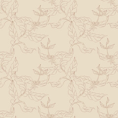 Seamless pattern with coffee sprig sketch.