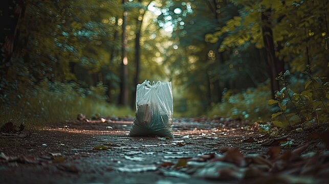 Discarded trash mars the tranquility of the forest, scattered across its floor.