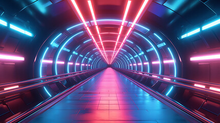 A mesmerizing 3D abstract render of a neon light, radiating vibrant colors and creating a...