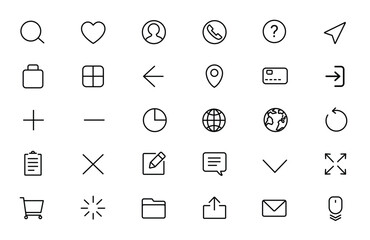 Large set of outline icons ui elements for website, mobile app or software. Bandle of pictograms in one style