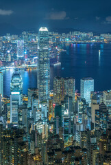 Victoria Harbor of Hong Kong city at night - 723610439