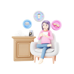 Cozy Coffee Break at Home - 3D Girl on Sofa with Coffee Cup - Cartoon Character