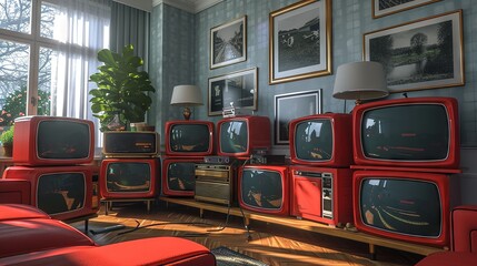 Vintage home entertainment setup with classic televisions and modern flair