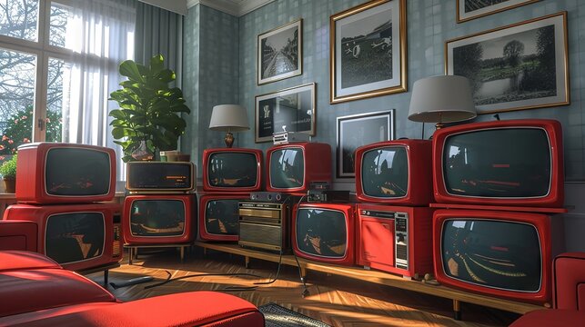 Vintage Home Entertainment Setup With Classic Televisions And Modern Flair