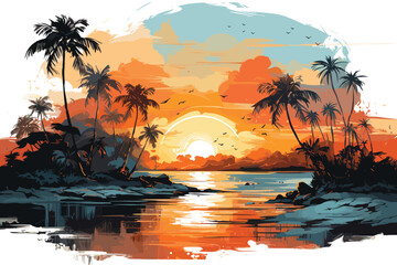 A serene lakeside scene with colorful sailboats and a majestic mountain backdrop