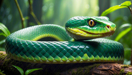 green snake on a tree
