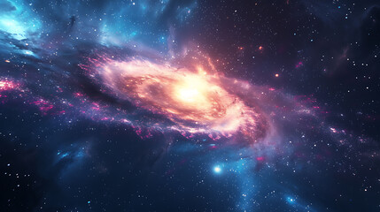 Witness the mesmerizing birth of a galaxy in this surreal 3D render, pulsating with ethereal colors and cosmic energy. A captivating cosmic background that takes you on a celestial journey.