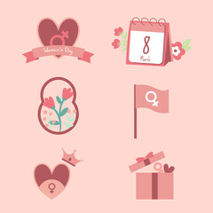 set of boxes with hearts and flowers Womens day celebration valentine icon clipart vector pink