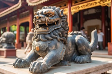 Fototapeta na wymiar Fierce Chinese Lion Statue