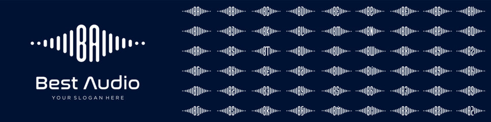 logos audio combined letter B with letters from A to Z and numbers from 1 to 9. vector illustration