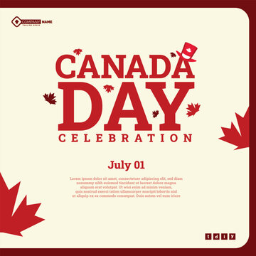 Canada, Day, celebration, wishes, or greeting, cream color social, media 01, th July, wishing post or banner with Canada maple, leaf, vector illustration