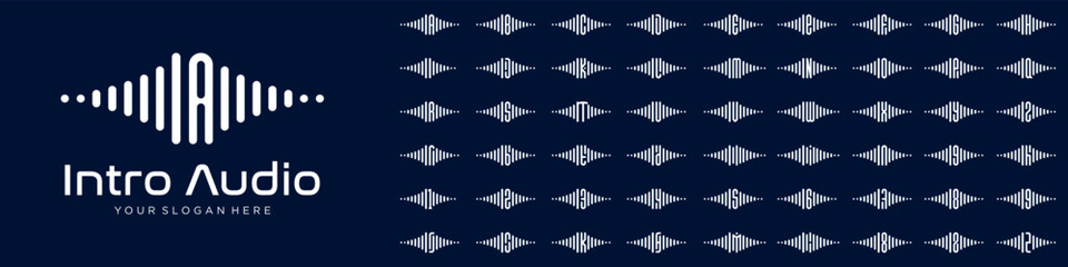 logos audio combined letter I with letters from A to Z and numbers from 1 to 9. vector illustration