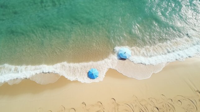 Generative AI image of aerial view of sea shore with a pretty blue sea waves 