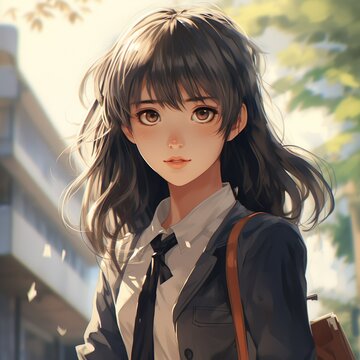 happy kawai anime girl in school uniform