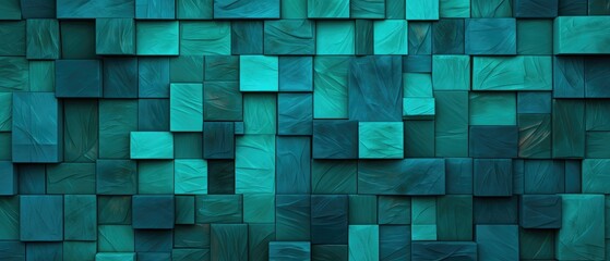Captivate your audience with this abstract turquoise 3D tile wall texture background illustration featuring intricate geometric shapes, Ai Generated.