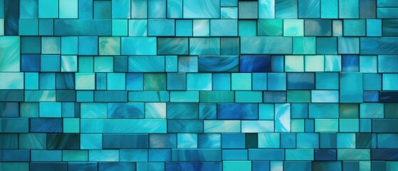 Experience the refreshing blend of turquoise, green, and blue in this abstract mosaic tile wall texture background, Ai Generated.