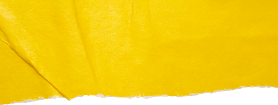 Yellow ripped paper torn edges strips isolated on white background