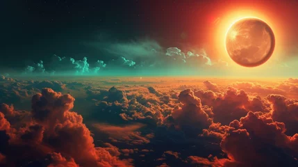 Foto op Canvas Witness a solar eclipse emerging in the sky above a blanket of clouds, Ai Generated © Crazy Juke