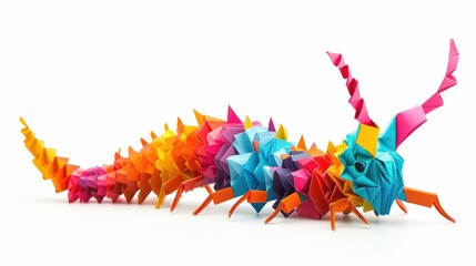 Colorful Origami centipede, Unique Paper Polygon Artwork, Ideal Pet Concept, Ai Generated
