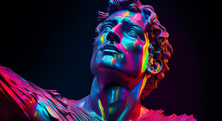Neon Gypsum statue head - obrazy, fototapety, plakaty