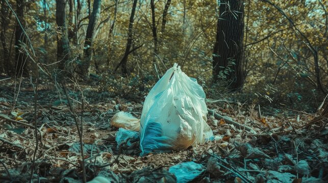 Debris litters the forest floor, a stark reminder of irresponsible waste disposal.