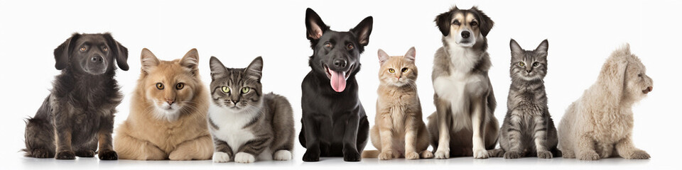 Obraz premium Group of Cats and Dogs on White Background