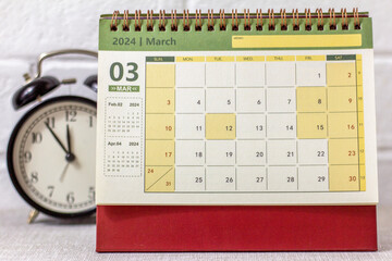 Calendar for March 2024. Desk calendar for planning. - obrazy, fototapety, plakaty