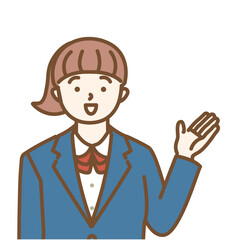 案内ポーズの女子学生のイラスト