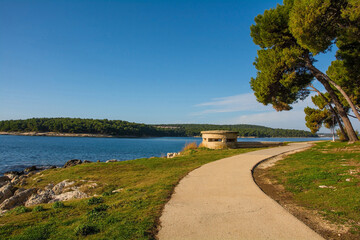 A World War Two bunker on the coast of the Kasteja Forest Park - Park Suma Kasteja - in Medulin, Istria, Croatia. December