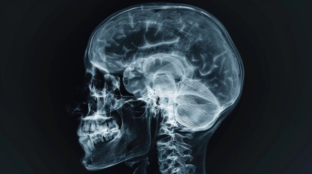 X-ray of the human head and brain. Neurological picture