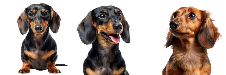 Cute Dachshund Dog Posing Set Isolated on Transparent or White Background, PNG