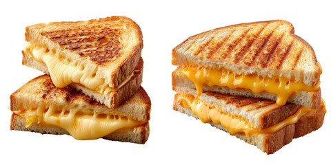 Grilled Cheese Sandwich Set Isolated on Transparent or White Background, PNG