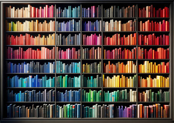Organized bookshelf with colorful books - Powered by Adobe