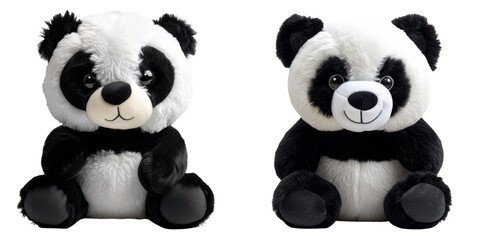 Stuffed Panda Plushie Set Isolated on Transparent or White Background, PNG - obrazy, fototapety, plakaty