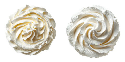 Whipped Cream Swirl Set Isolated on Transparent or White Background, PNG